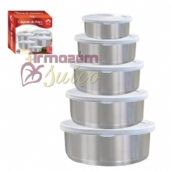 Foto Conjunto de 5 Potes Inox com Tampa Plástica